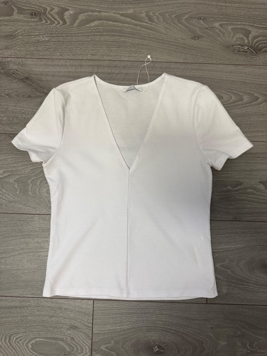 ZARA Trafaluc White V‑Neck T-Shirt Top – Size S - Please see Description