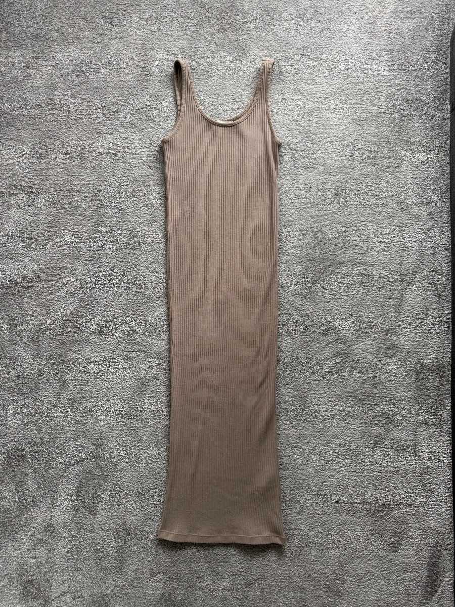 H&M Dark Beige/Brown Ribbed Summer Midi Dress Size S/ UK Size 6-8 sleeveless,  Very fitted