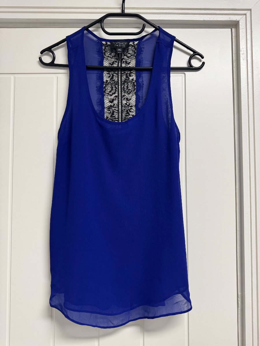 Topshop Blue lace back Blouse / Size 8 – Sheer Lightweight Summer Top