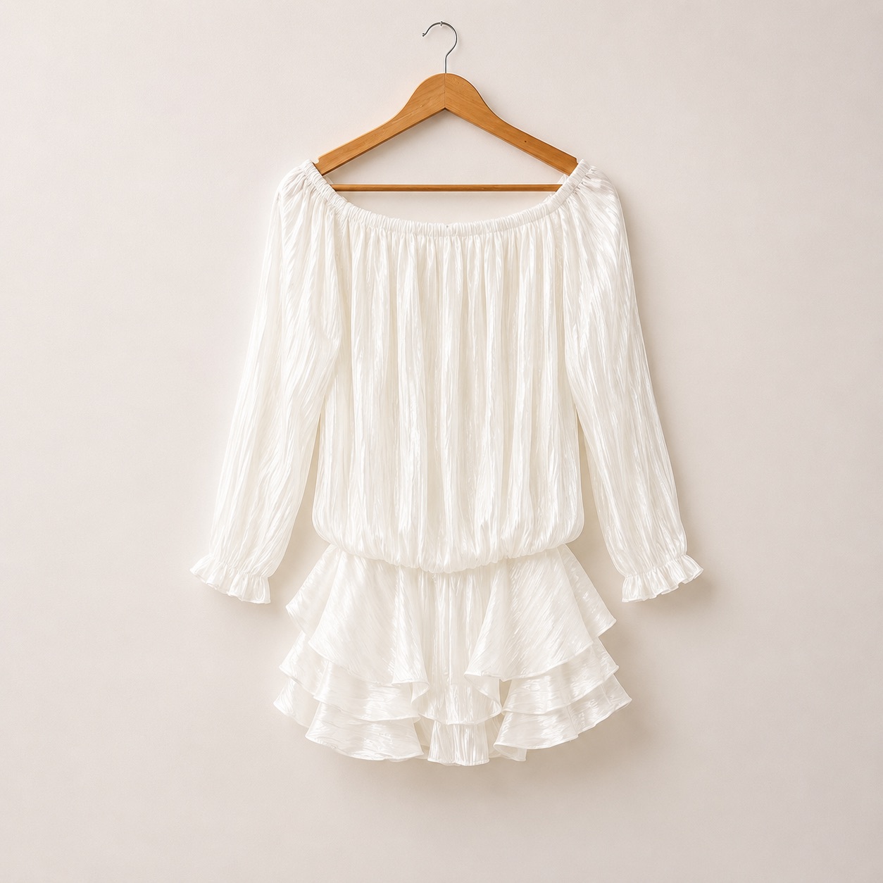White Off-Shoulder Ruffle Mini Dress / Playsuit