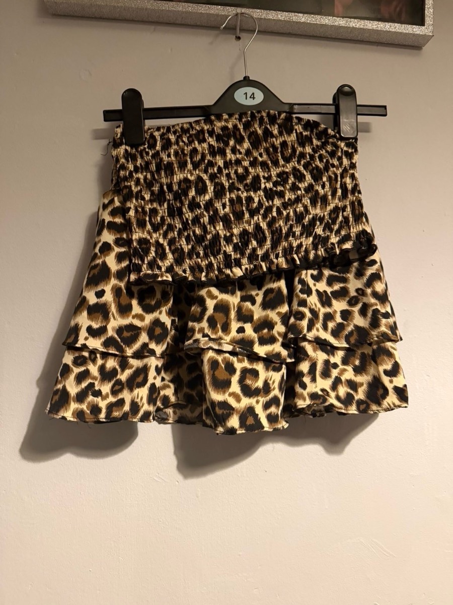 SHEIN Leopard Print Co‑ord Set | Shirred Bandeau Top & Tiered Mini Skirt | Size S