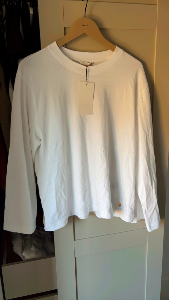 Zara white long sleeved premium cotton t shirt size L