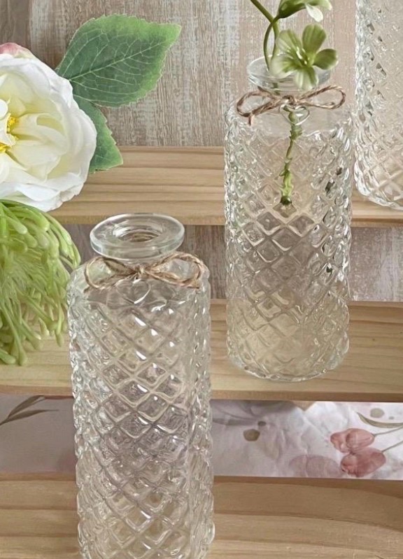 2 mini bud vase glass bottles