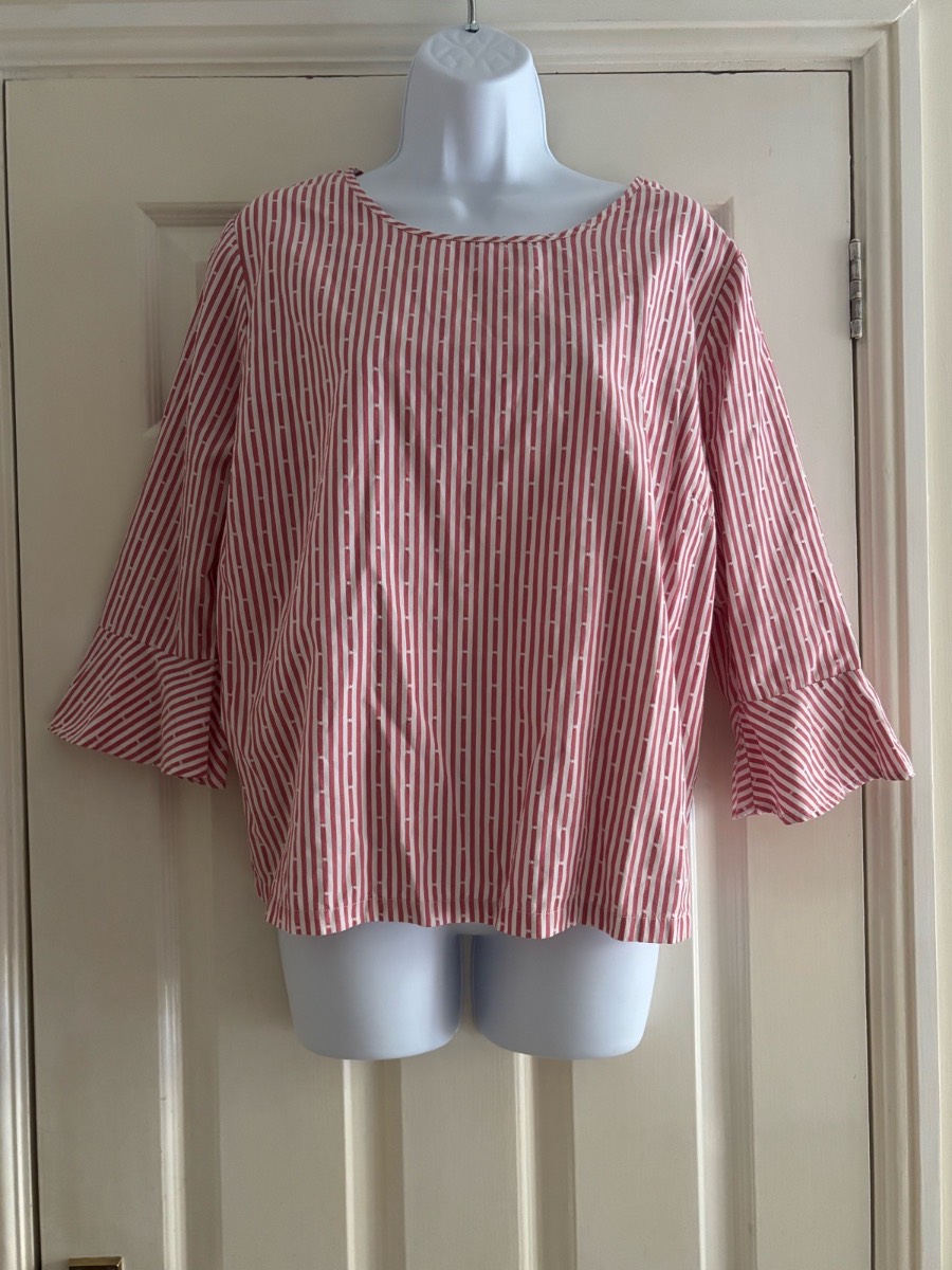 Pink and white striped 100.% cotton top size 18