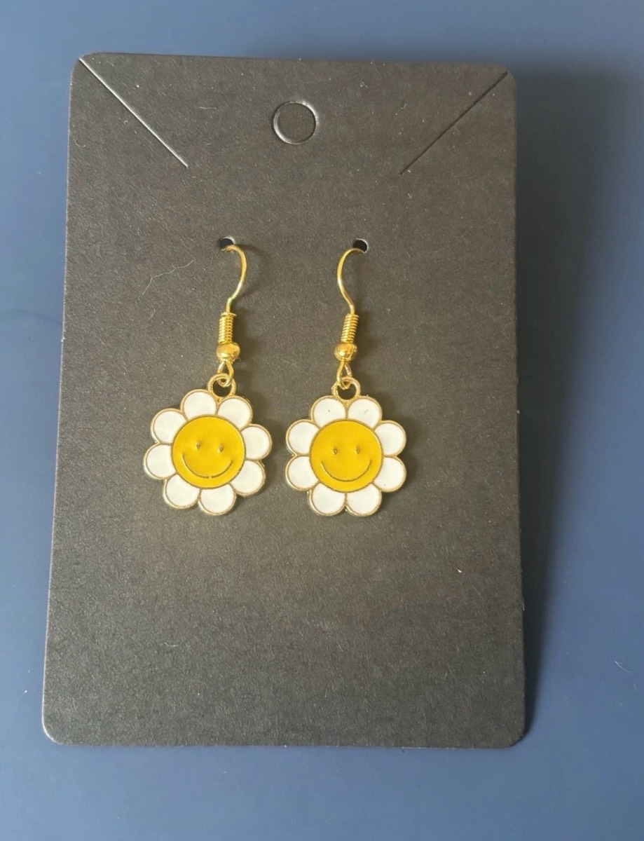 Cute smiley face flower dangle drop earrings