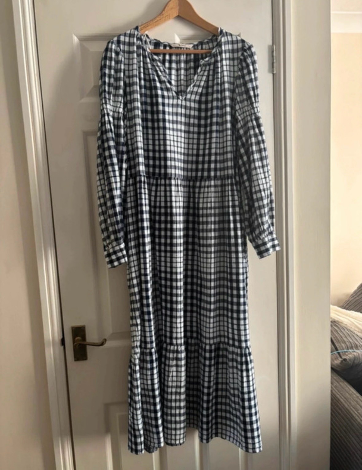 Long navy and white gingham dress size 14