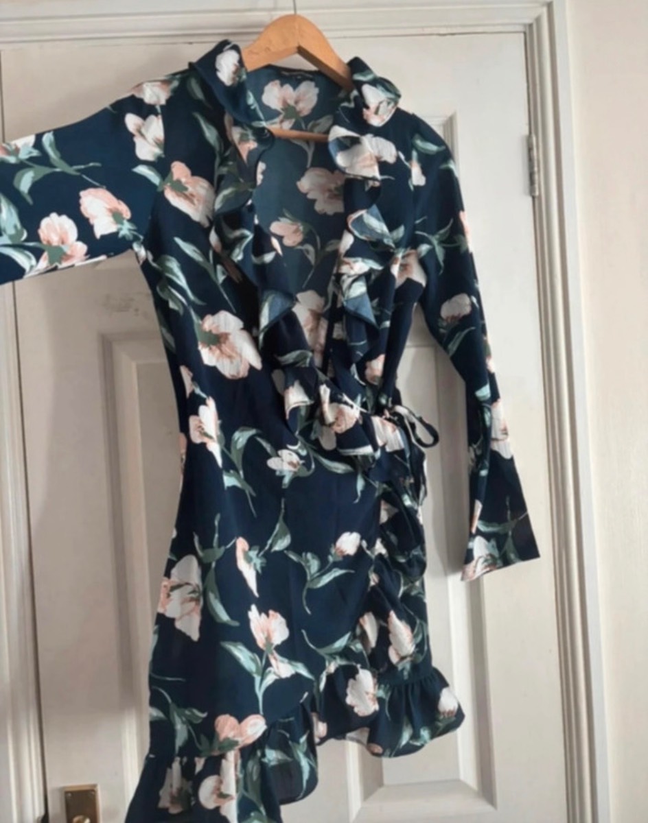 PLT navy blue floral print wrap dress size 10