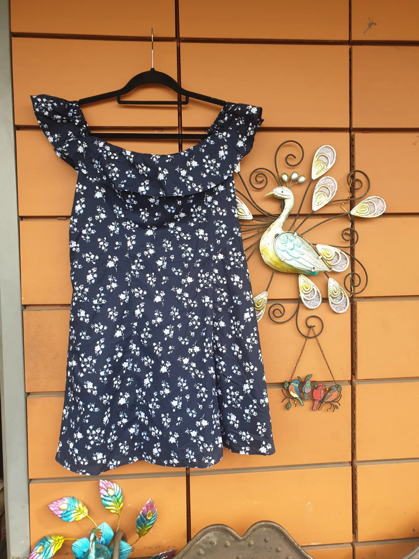Hollister Co. 100% cotton light blue floral print mini dress on navy background. Worn once.