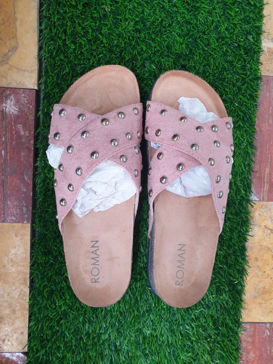 Roman Pink Studded Sandals with Silver Studs. UK 6.
