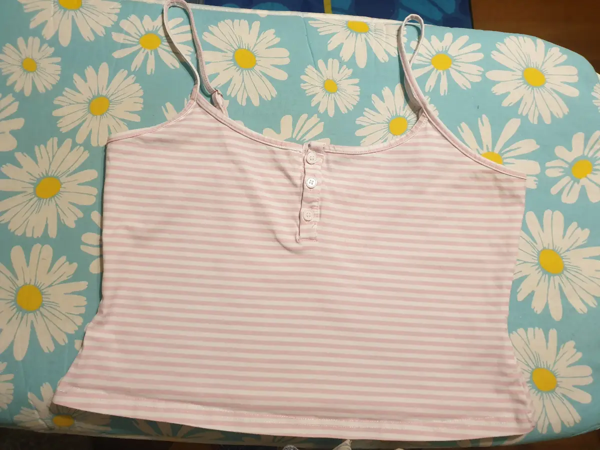 BEGINNING BOUTIQUE. Pink and white striped cotton; elastane crop top