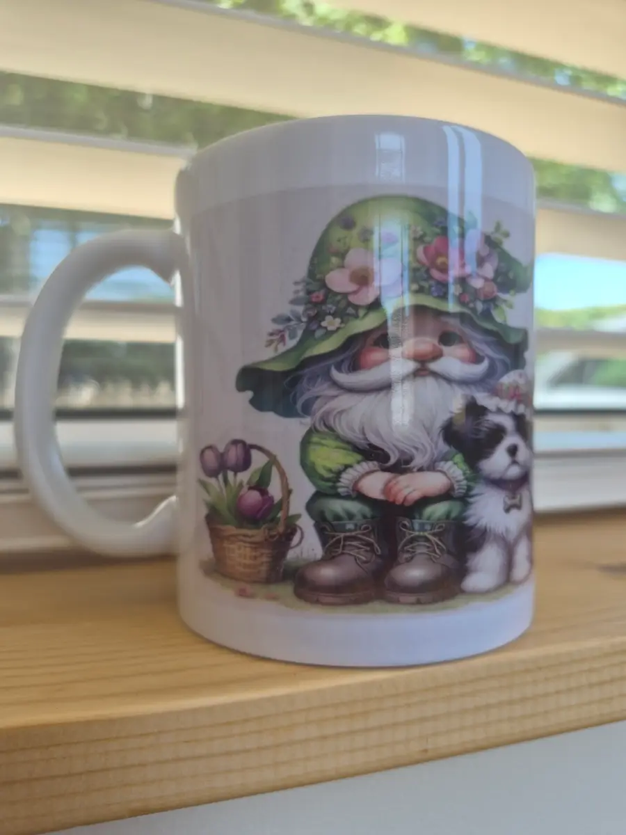 Dog and gnome ceramic mug