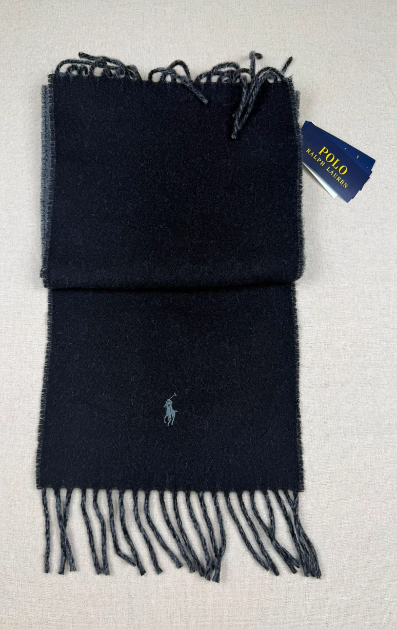 Polo Ralph Lauren Reversible Wool Scarf – Black/Grey – One Size