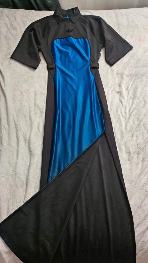 Adidas Montreal Black & Blue Tall Maxi Dress UK XXS