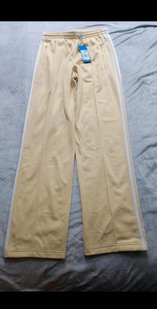Adidas Pastel  Butter Yellow Classic Firebird Track Pants Size 2/4 |3-Stripes Wide Leg Joggers