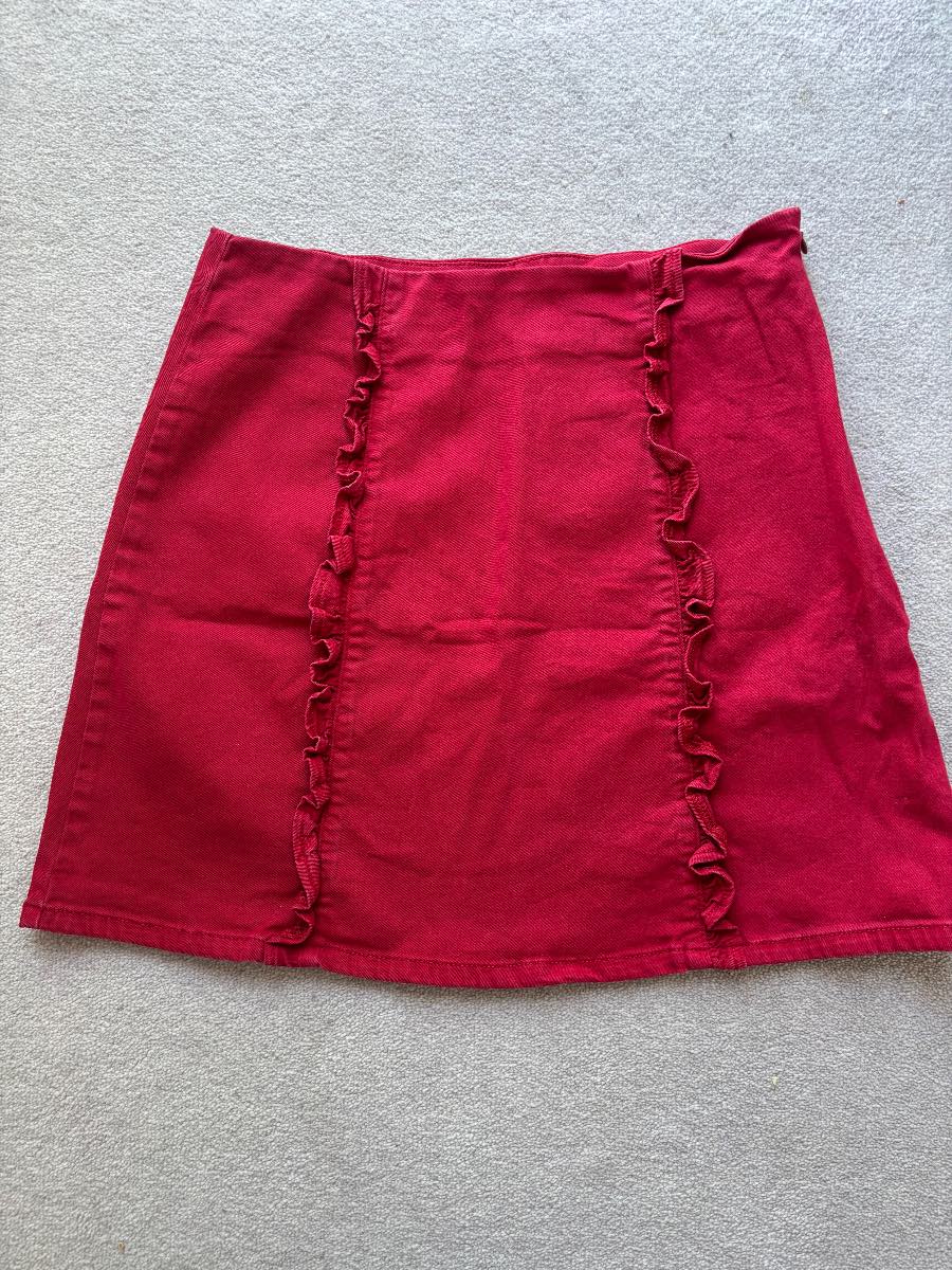 Oasis red summer festival holiday ruffle mini skirt UK10