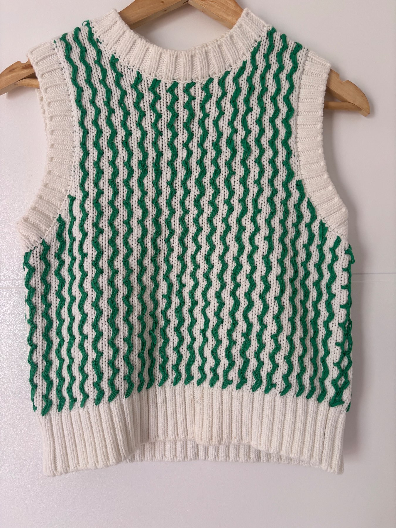 Oliver Bonas White & Green Knitted Tank Top UK 6 EU 34