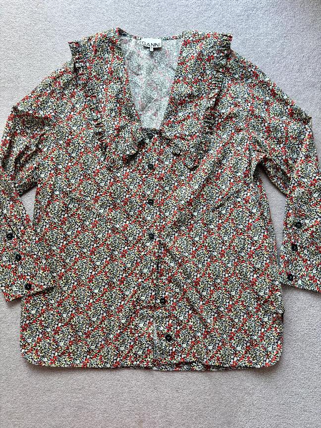 GANNI Floral Oversized Blouse Top Size 34 UK 6 Ditsy Floral Button Front