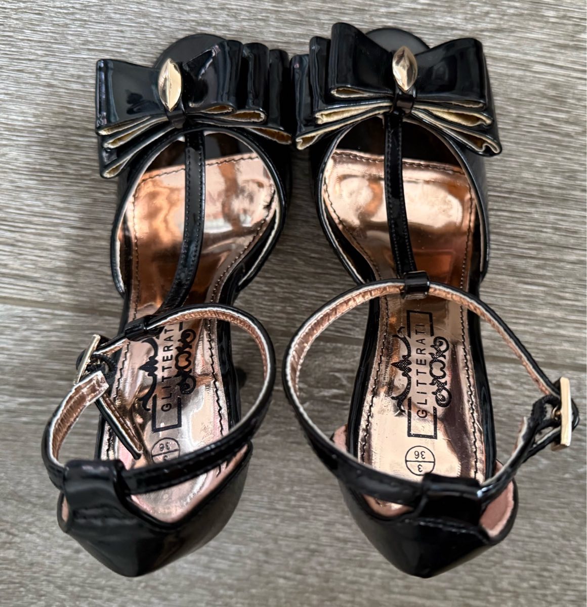 Brand New Black Patent Bow High Heels Size UK 3 (EU 36)  Never Worn