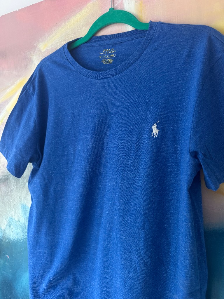 Polo Ralph Lauren Blue Top T-Shirt Size M Small White Pony Sport Short Sleeve Top