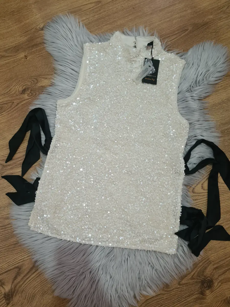 River island sequin bow white top size 8