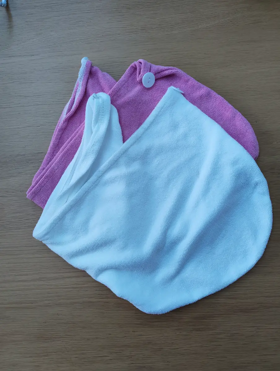 Two Pink & White Hair Towelling Turbans