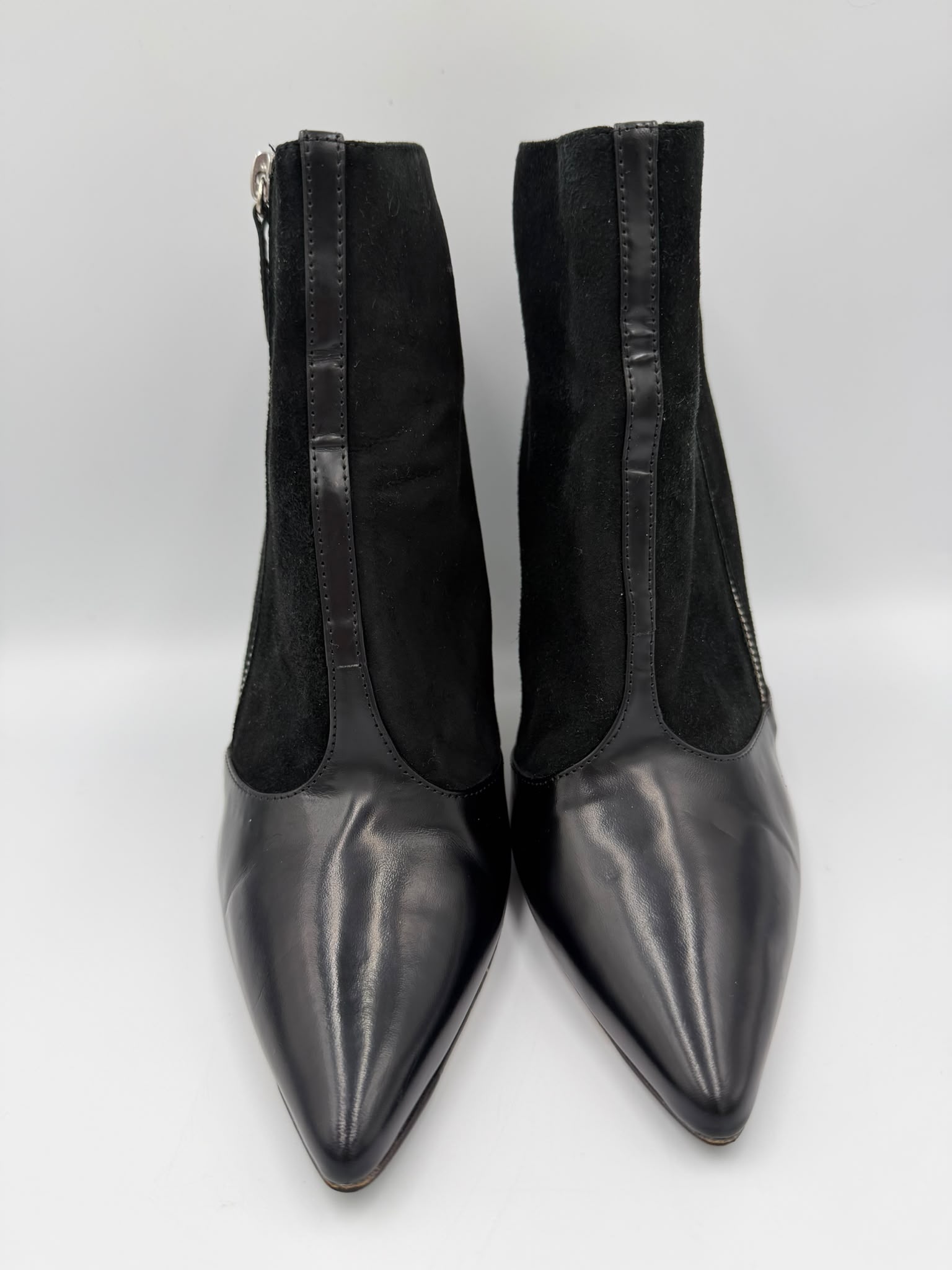 L.K. Bennett London Black Leather Suede Pointed Toe Heeled Boots