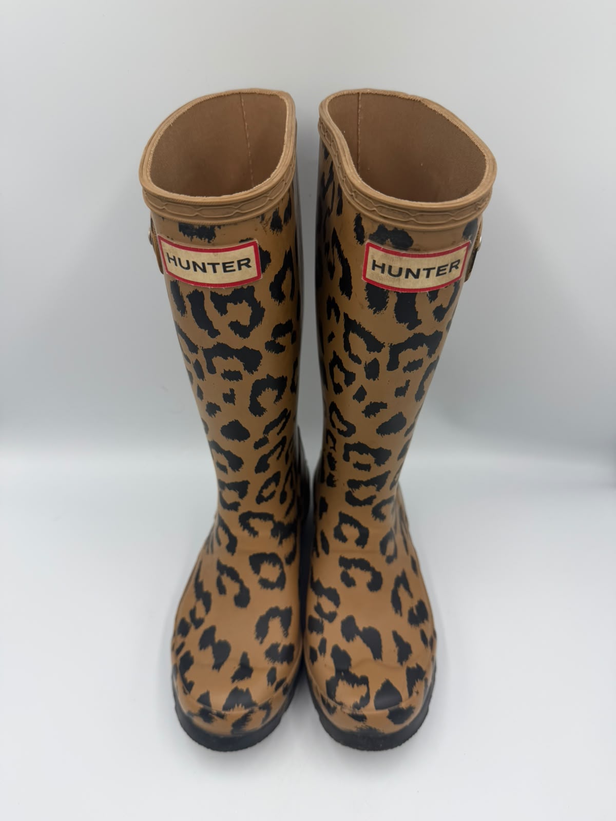 Hunter Original Kids Leopard Print Wellington Boots UK 13 EU 32 Tan Black Wellies