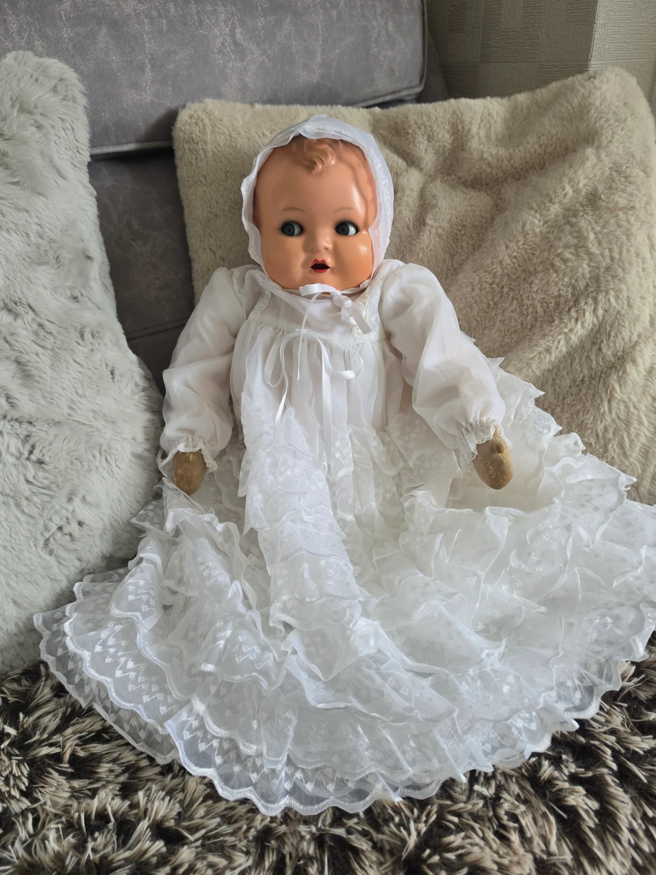 Beautiful vintage/antique character baby doll, likely dating from the 1930s to the 1940s