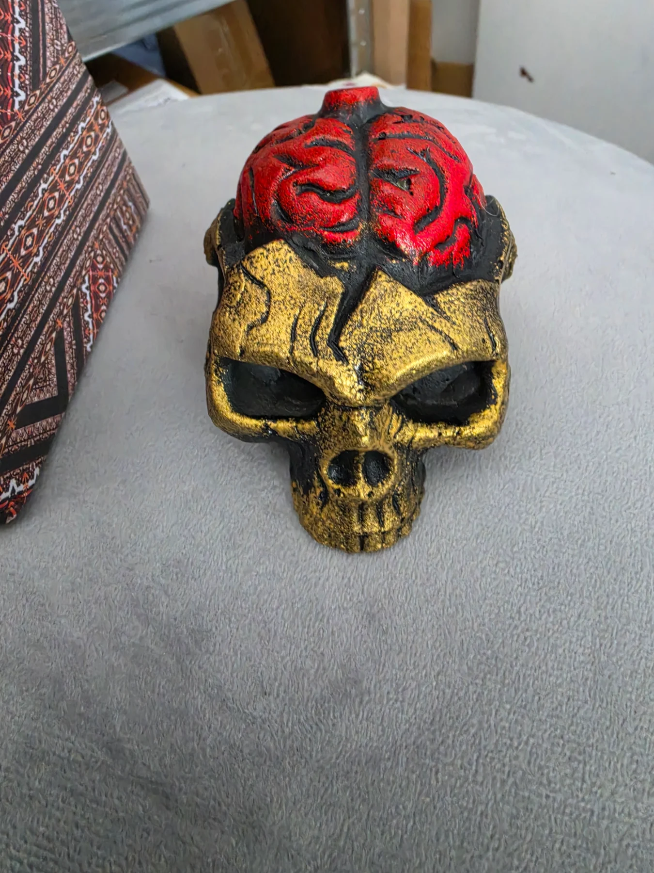 Aztec Death Whistle – Golden Skull with Exposed Brain