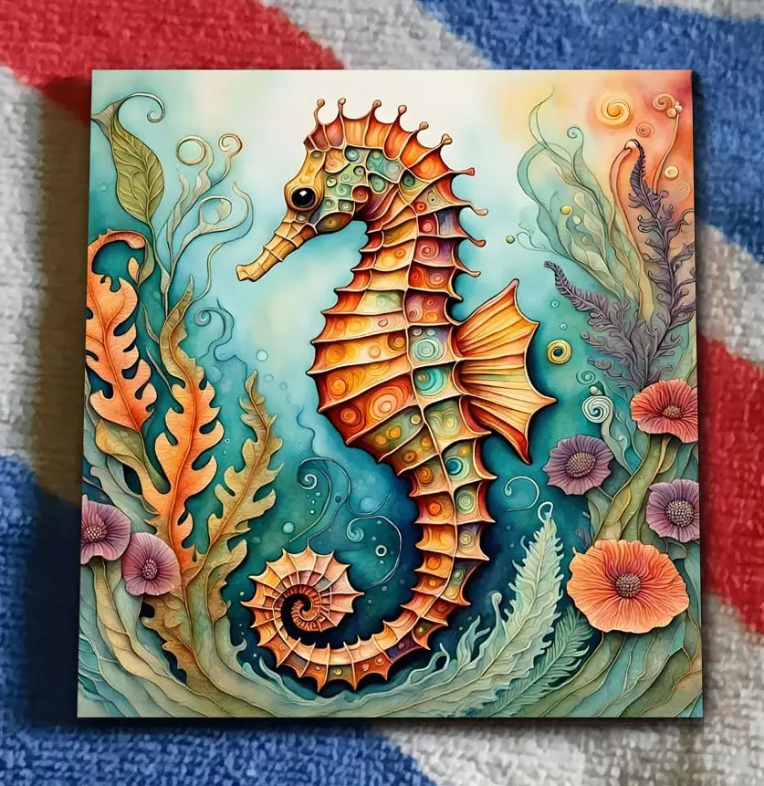 Seahorse 11cm decorative bathroom ceramic tile with hook