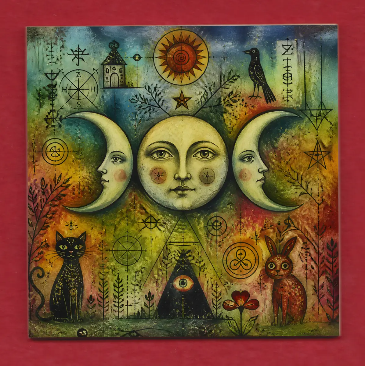 Pagan Triple Moon 11cm ceramic bathroom tile with hook