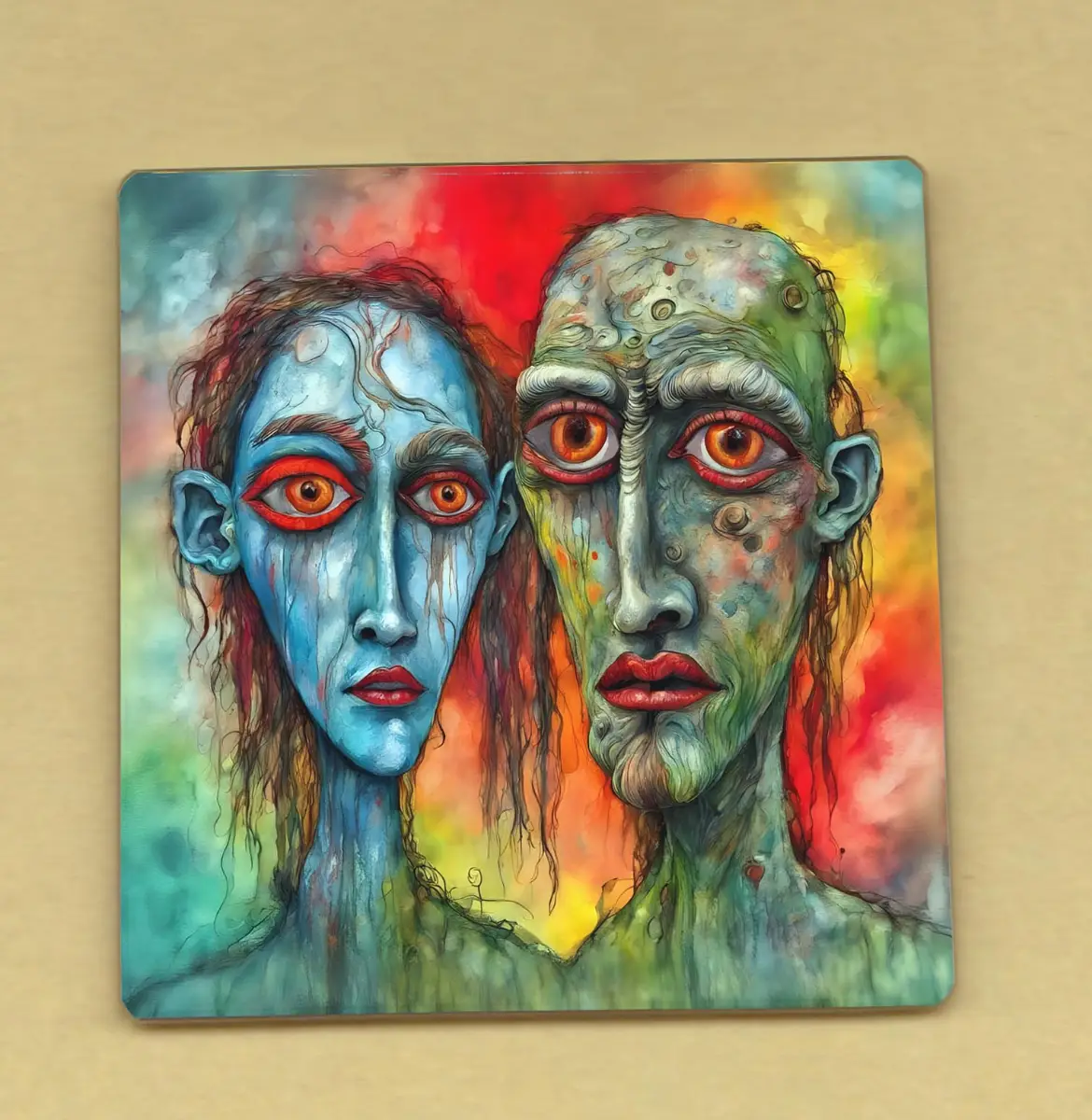 Pagan Man and Woman Small 10cm Glass Picture decoration with hook