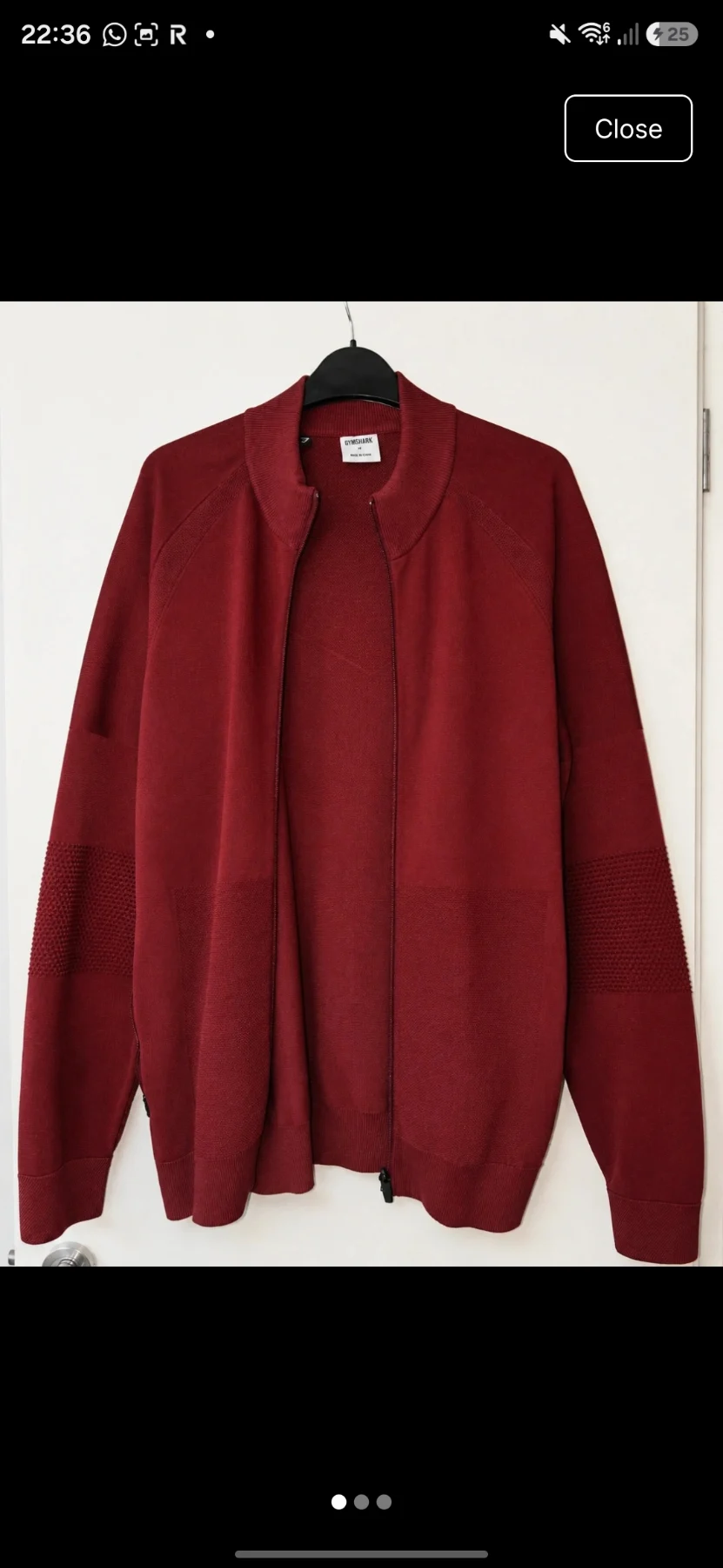 Gymshark Men’s Burgundy Zip-Up Training Jacket – Size Large