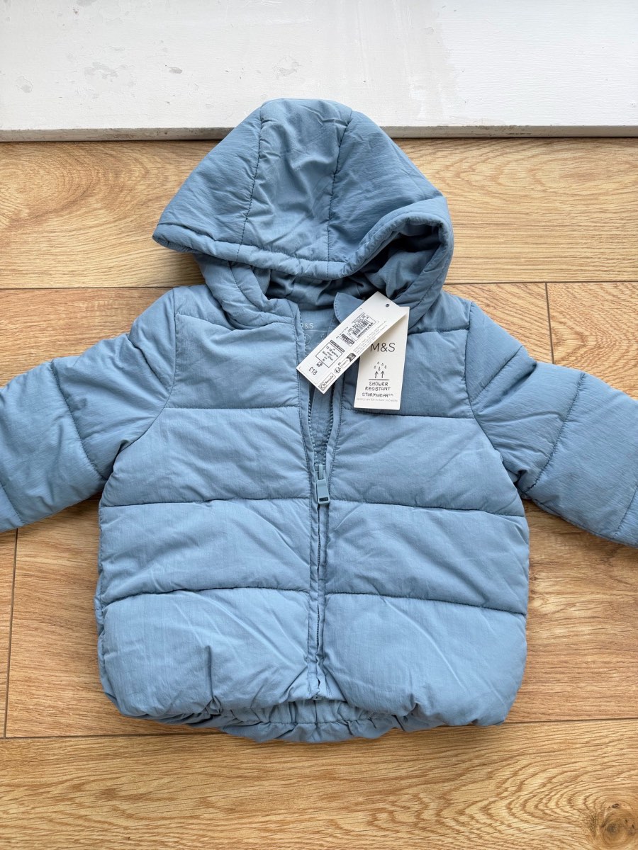 M&S light puffed jacket, light blue boys 12-18 months