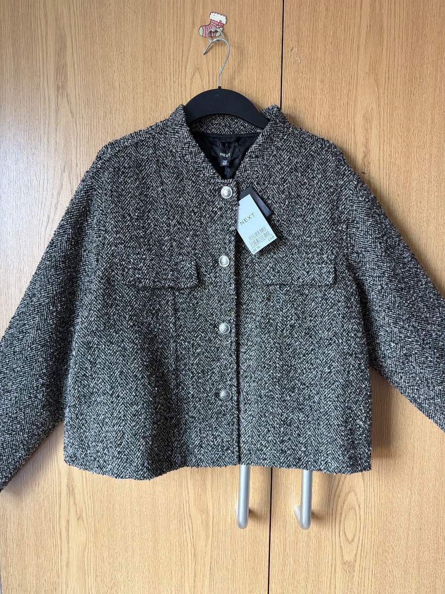 Next Women Grey Boucle Bomber Jacket Size 16 RRP £48 BNWT