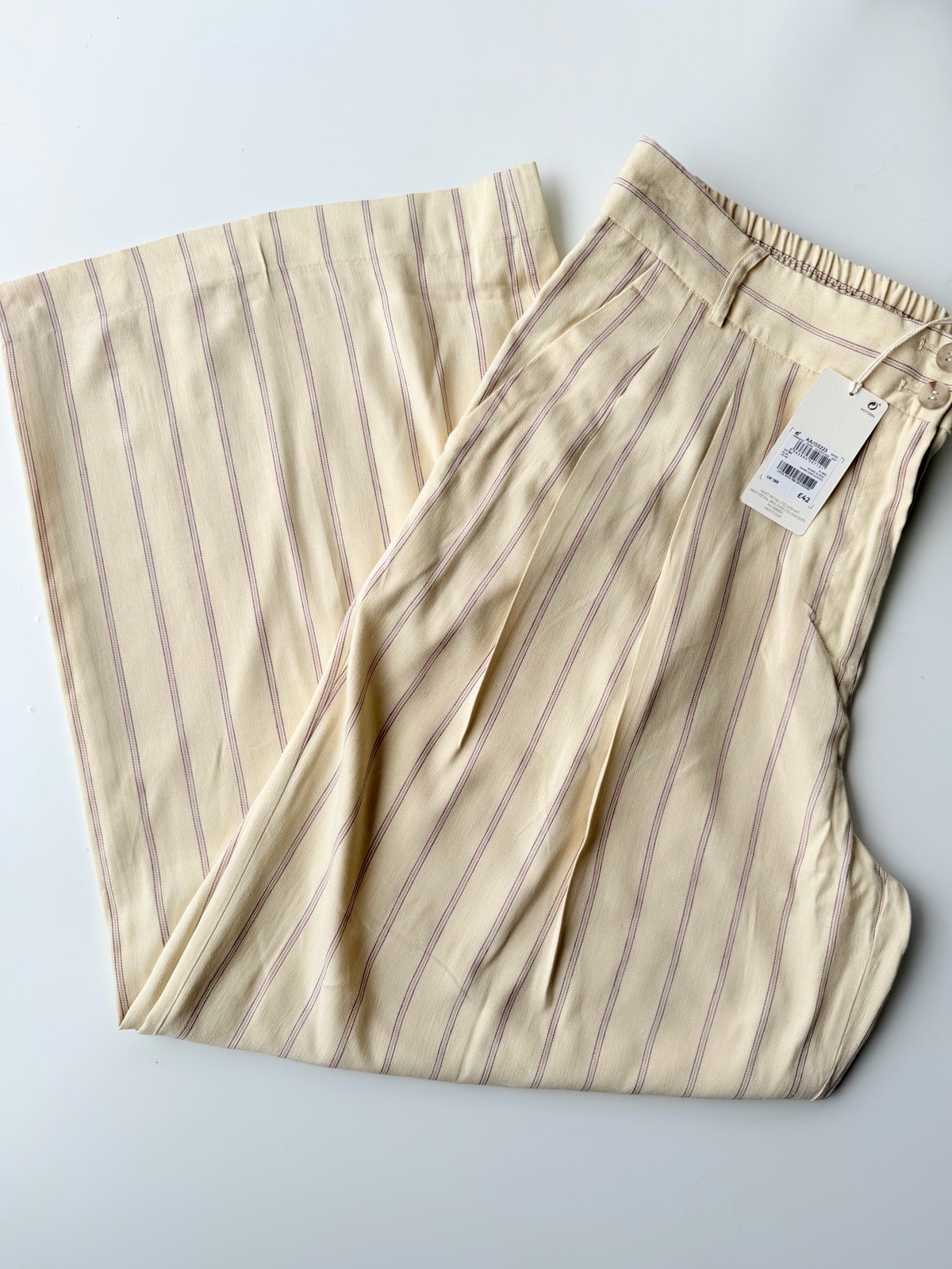 Women's Striped Wide Leg LinenBlend Pleated Trousers Elasticated 18R RRP £42