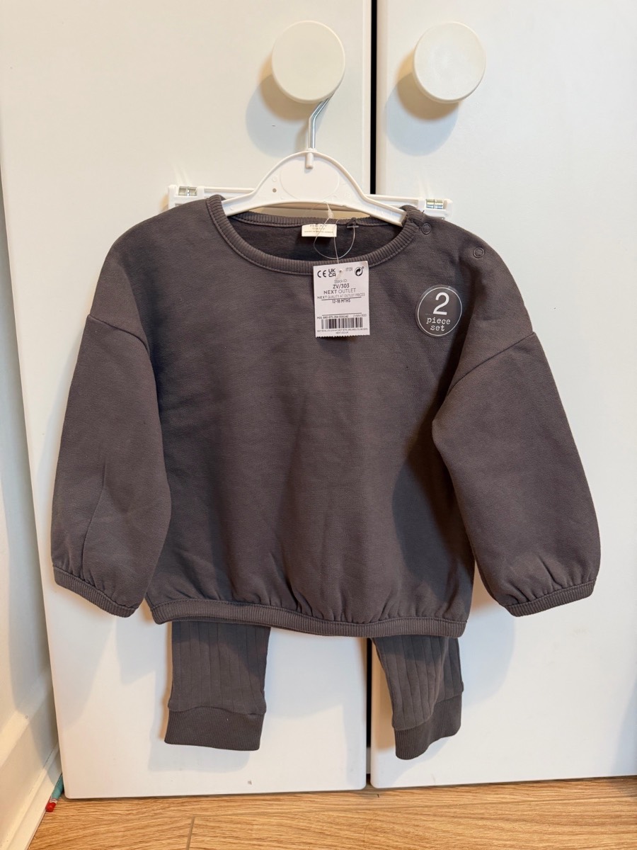Next 2 pc grey sweat top and leggings, 12-18 months