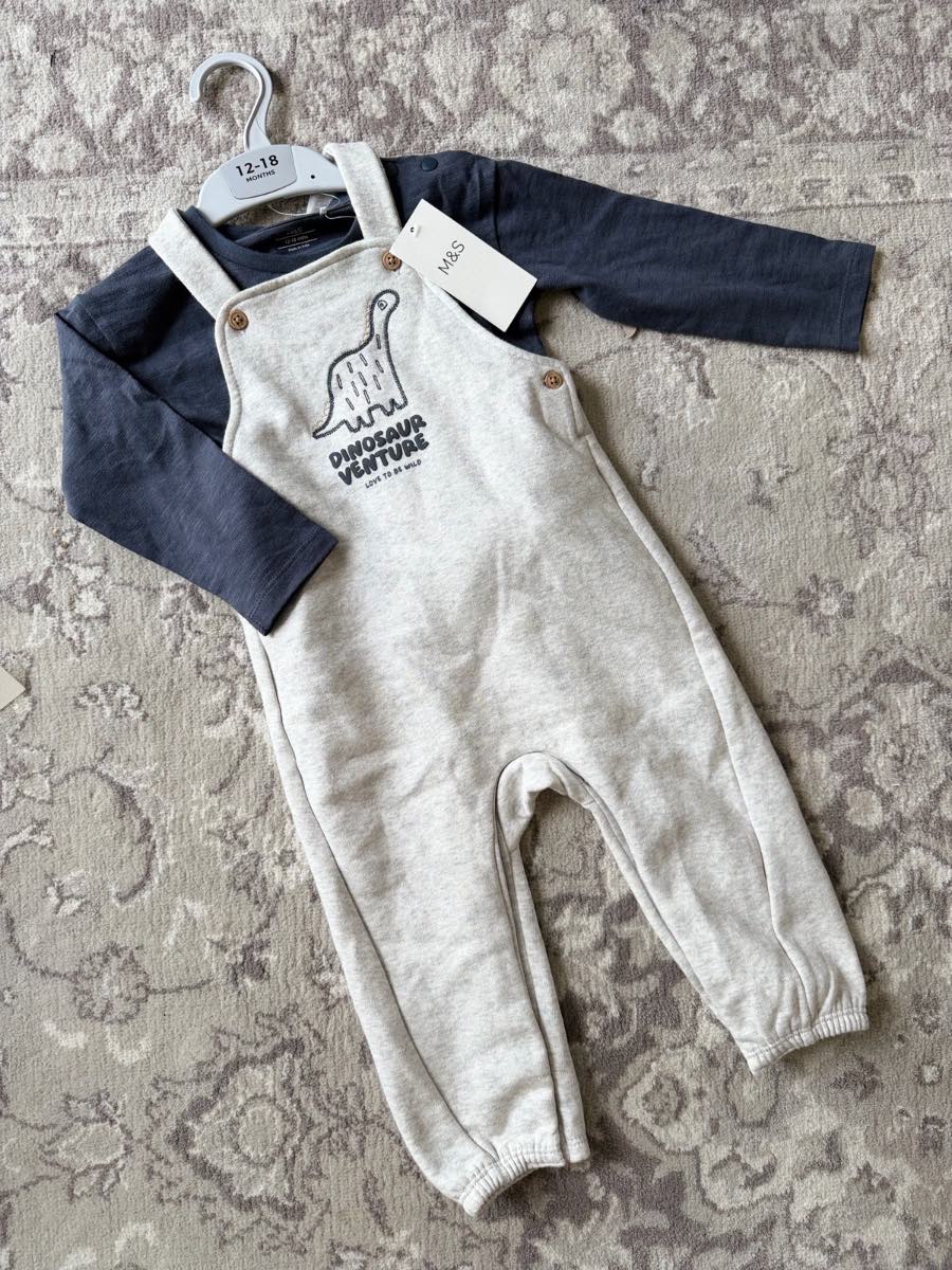 M&S boys 2 pc dungaree set, with shirt 12-18 months RRP £18