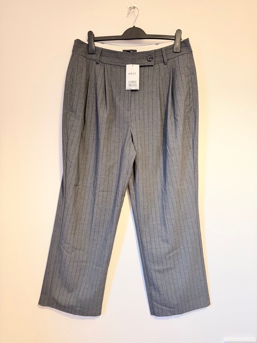 Next Women formal pinstriped trousers, wide-leg tailored, Size 16 Reg RRP £42