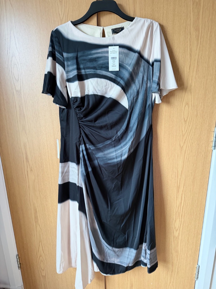 Lipsy x Next printed midi dress, flutter sleeves and asymmetrical design, size 18 RRP £75