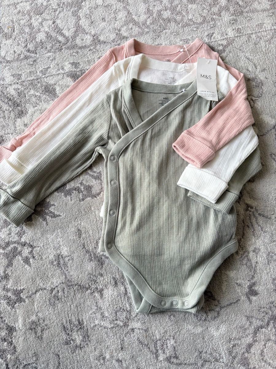 M&S girls 3 long sleeves bodysuits 12-18 months