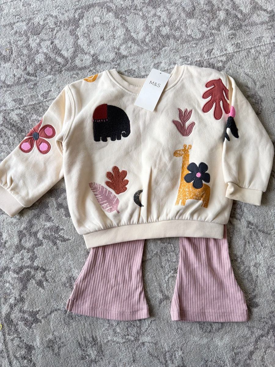 M&S girls 2 pc sweat top and flare leggings 6-9 months