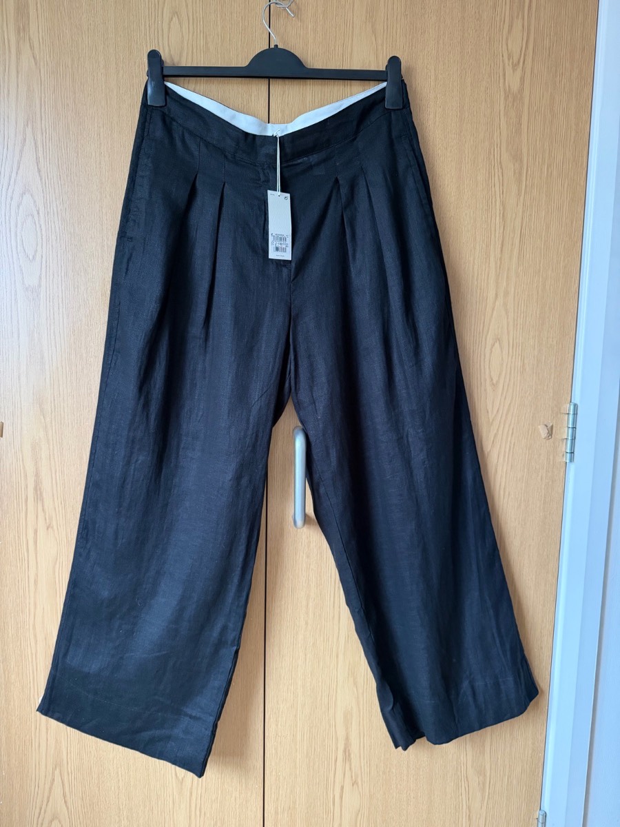 Next Women Black wide leg trousers, 100% linen, size 18 regular RRP £63