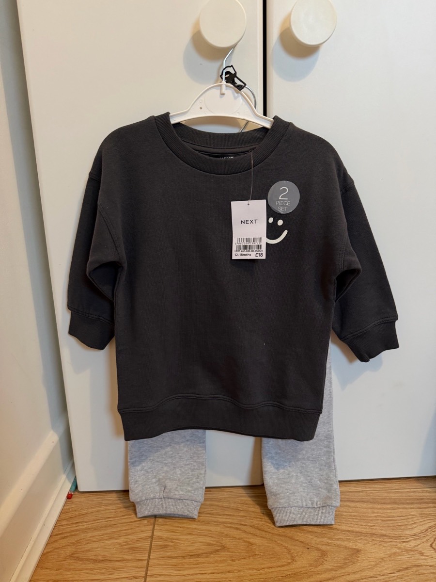 Next 2 pc grey sweat shirt and joggers set, 12-18 months RRP £18
