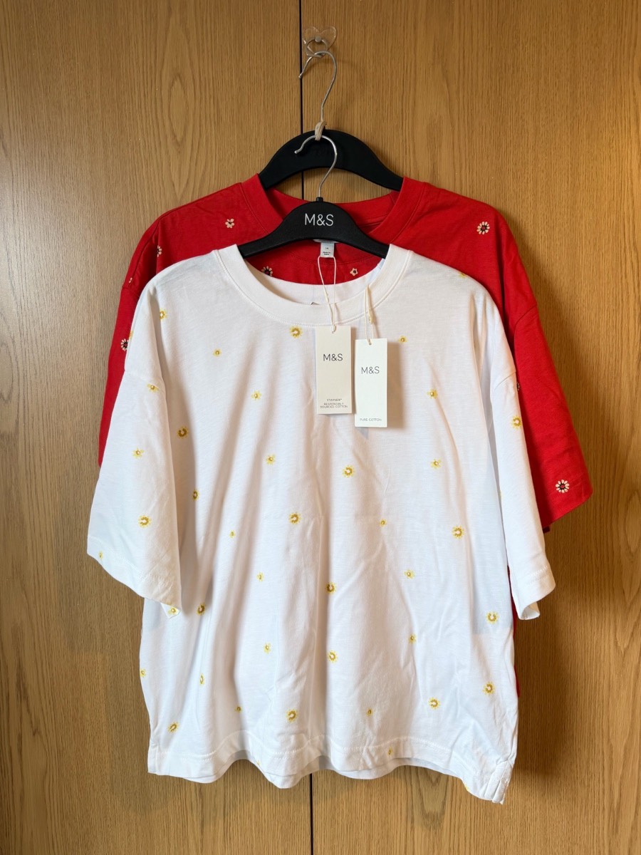 M&S women Summer Oversize T shirts Floral Print Short Sleeves 14 Uk