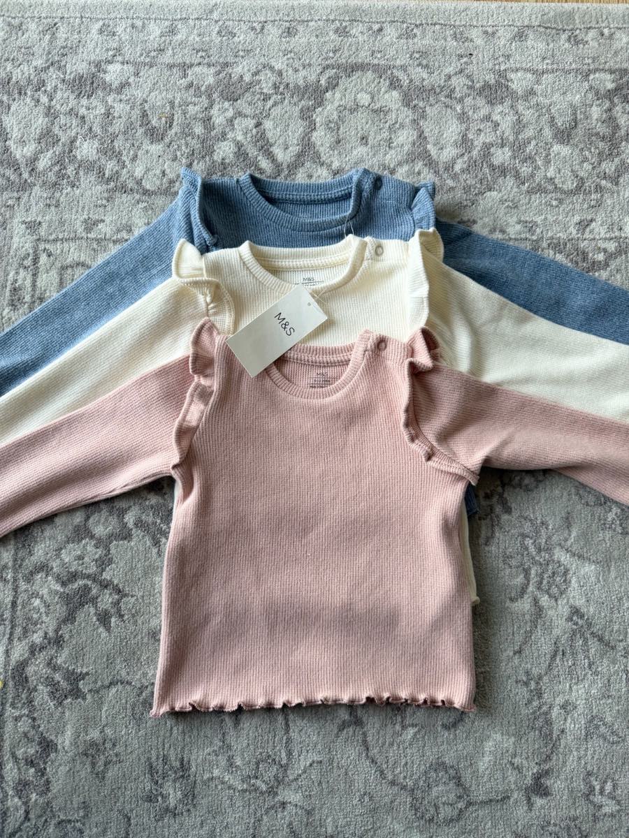 M&s girls 3 long sleeves shirts, 9-12 months