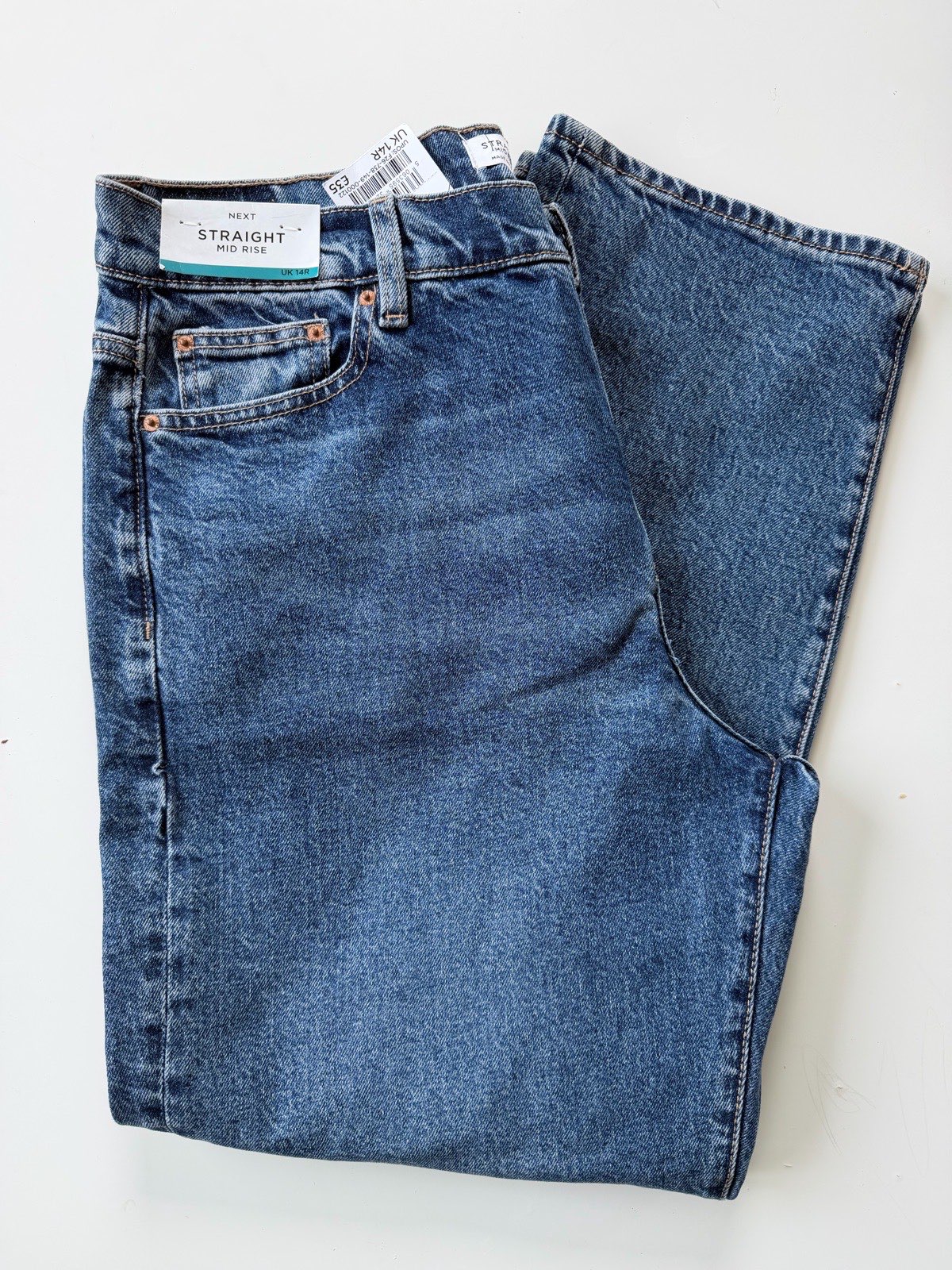 Next Women's Blue Denim Jeans Straight Leg Mid Rise Regular Fit RRP £35