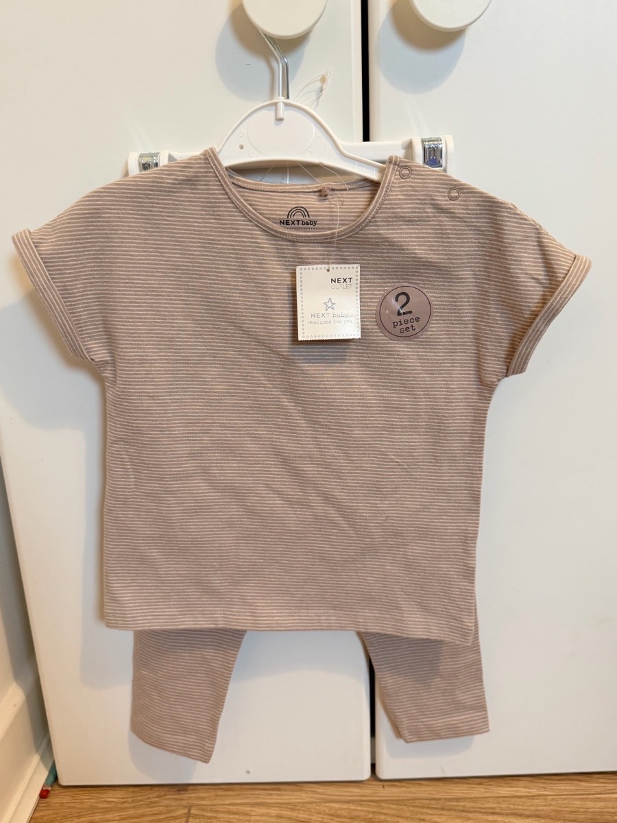 Next 2 pc short sleeves stripped top and trousers set, 12-18 months