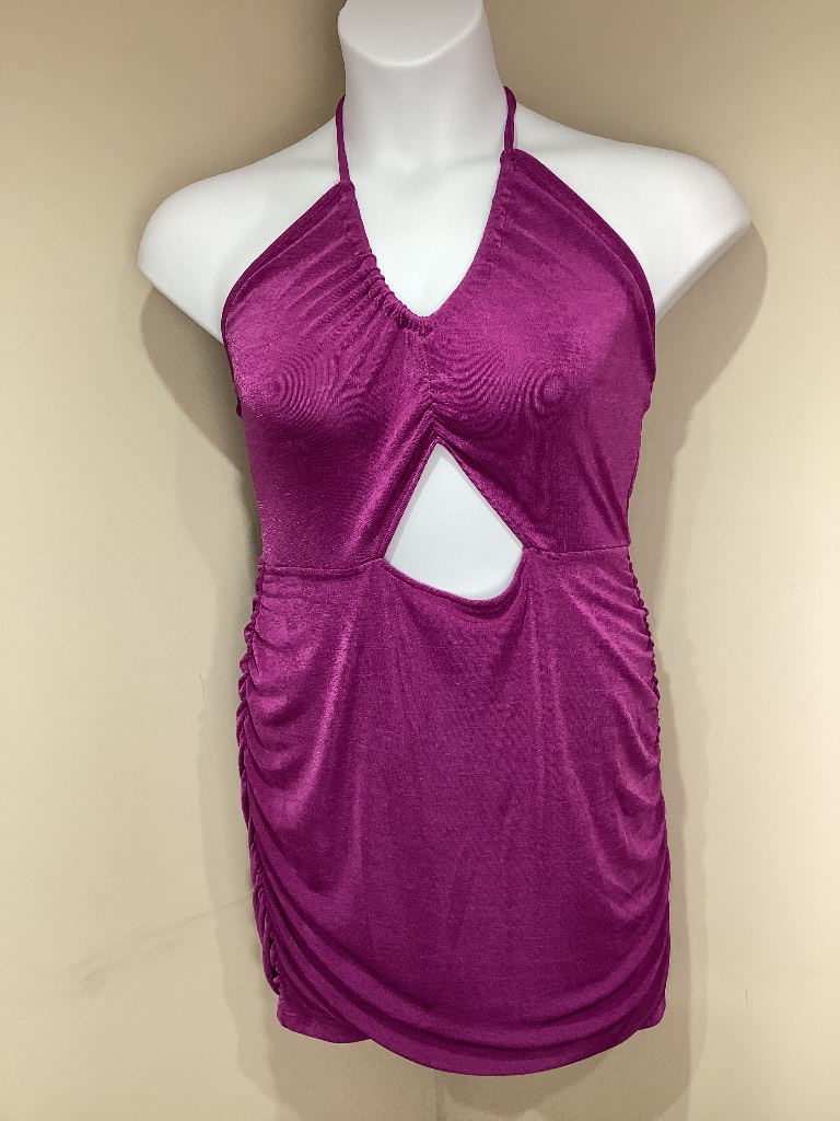 Pink Ruched Halterneck Cut Out Bodycon Mini Dress Party Holiday Y2K Size 14/16