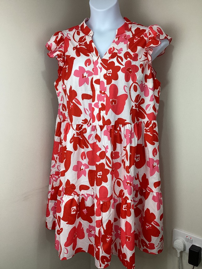 SHEIN Curve Red Pink Floral Smock Mini Dress Size 1XL